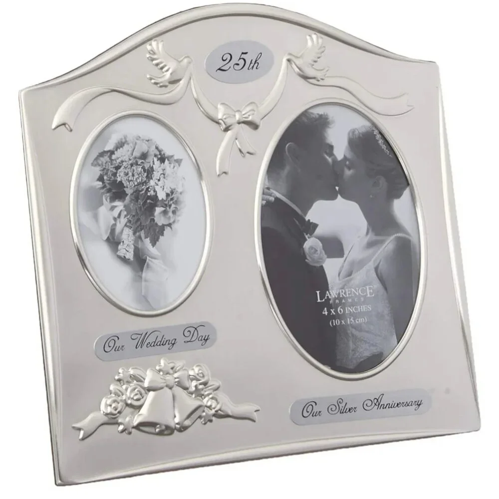LAWRENCE FRAMES Satin Silver 25th Anniversary Double Picture Frame